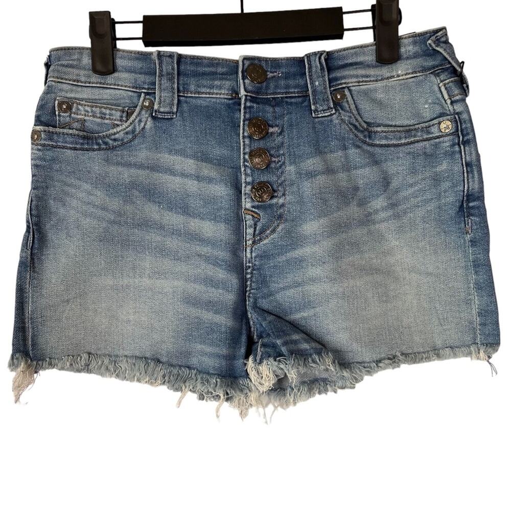 TRUE RELIGION Maisie High Rise Denim Shorts Med Wash Western Cowgirl Sz 27 NWT
